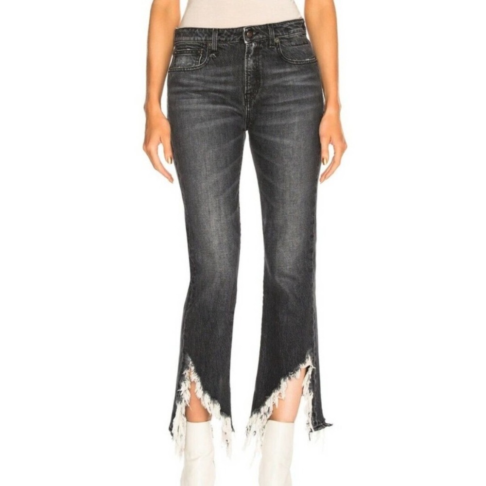 R13 || Kick Fit Raw Hem, Frayed Crop Jeans